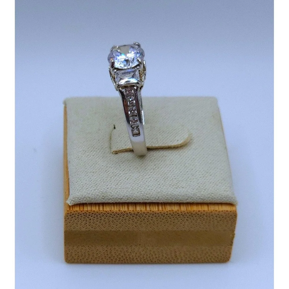 925 Sterling Silver Cubic Zirconia Engagement Ring Womens 7 Filigree Baguette